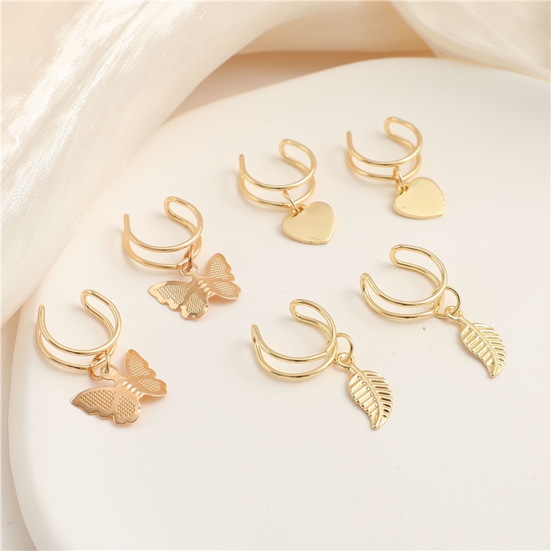 12pcs / Set Anting Klip Desain Kupu-Kupu Bahan Metal Warna Emas / Silver Untuk Wanita