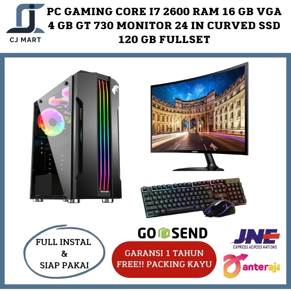 PC GAMING CORE I7 RAM 16 GB VGA 4 GB GT 730 MONITOR 24 IN CURVED SSD 120 GB FULLSET