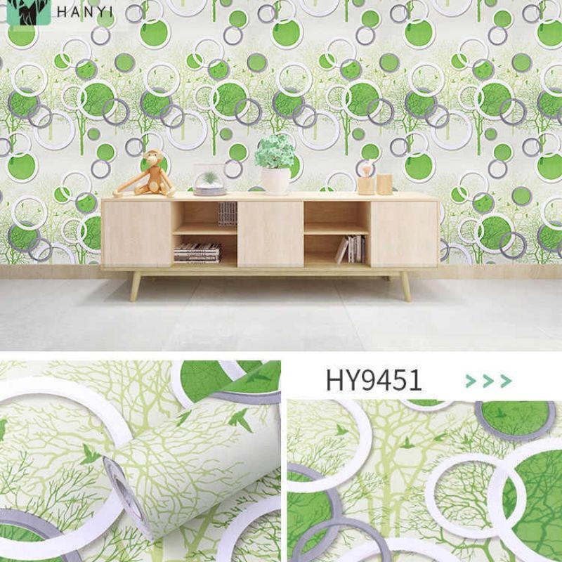 Wallpaper Dinding POLKADOT 3D HIJAU POHON WPS801 Walpaper Stiker Dinding Kamar Ruang Tamu Keluarga D