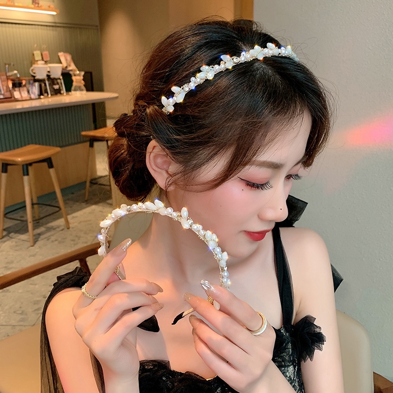 Musim Panas Retro Mutiara Putri Bando Hiasan Kepala Headband Aksesori Rambut