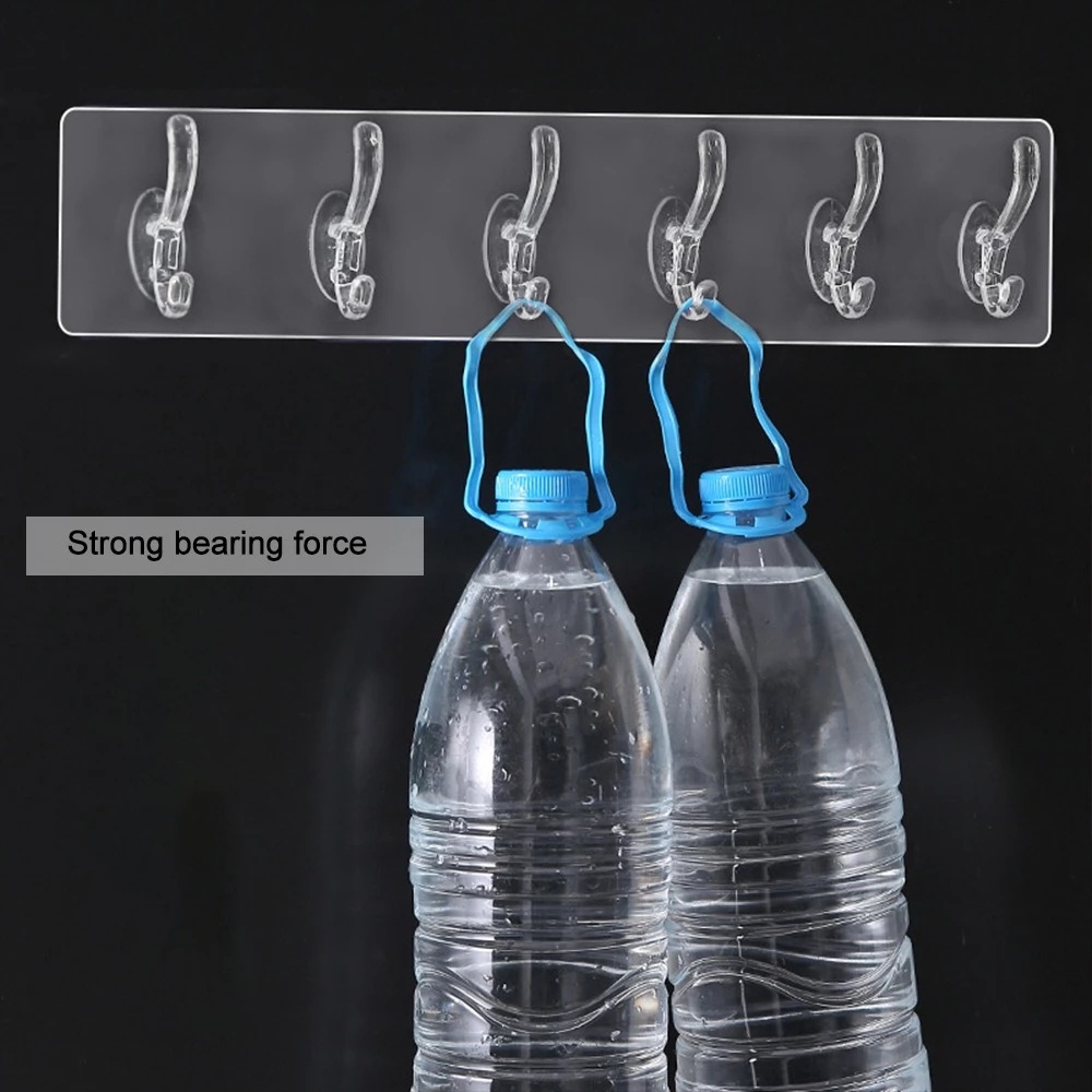 1/3/5/6 Nail-free Self Adhesive Transparent Row Hook/Space Saving Strong  Seamless Storage Hooks / Heavy Duty Door Wall Mounted Simple Storage Holder/Bathroom Kitchen Coats Bag Hats Towels Key Storage  Rack  / Home Office Multifunction Wall Racks