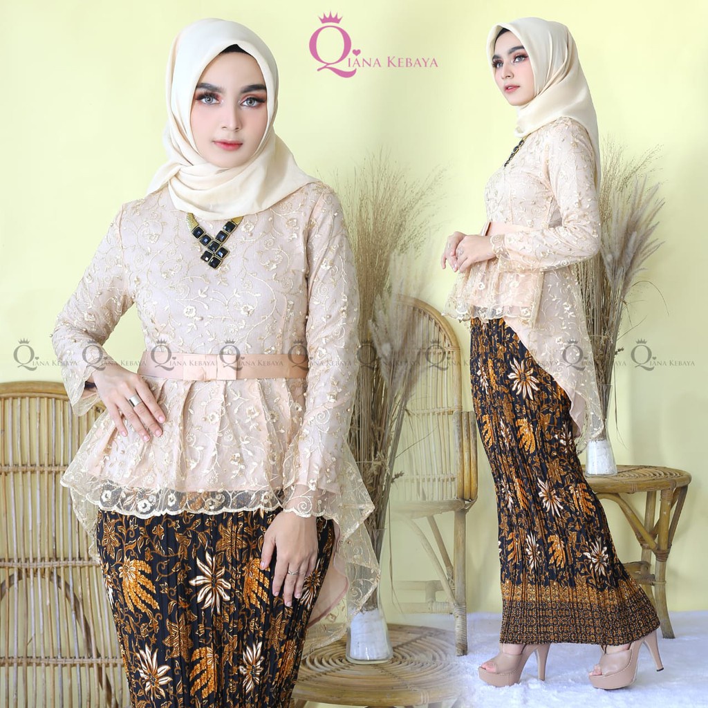 Stelan Kebaya aurora Tille/Gomes Pita/Kebaya Modern/Setelan Kebaya Brokat/Kebaya Couple/Kebaya Terbaru/kebaya wisuda/kebaya pengantin/set kebaya modern