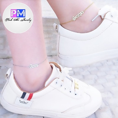 Gelang Kaki Wanita Custom Nama Lapis Emas Titanium Anti Karat Cewek Aksesoris Perempuan silver gold