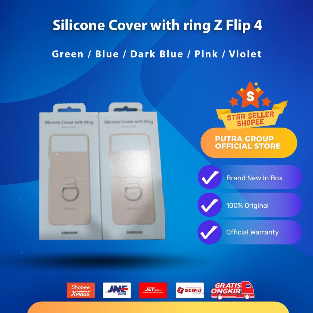 (RESMI) Samsung Galaxy Z Flip 4 Flip4 5G Silicone Cover with Ring Blue Green Pink SEIN Original