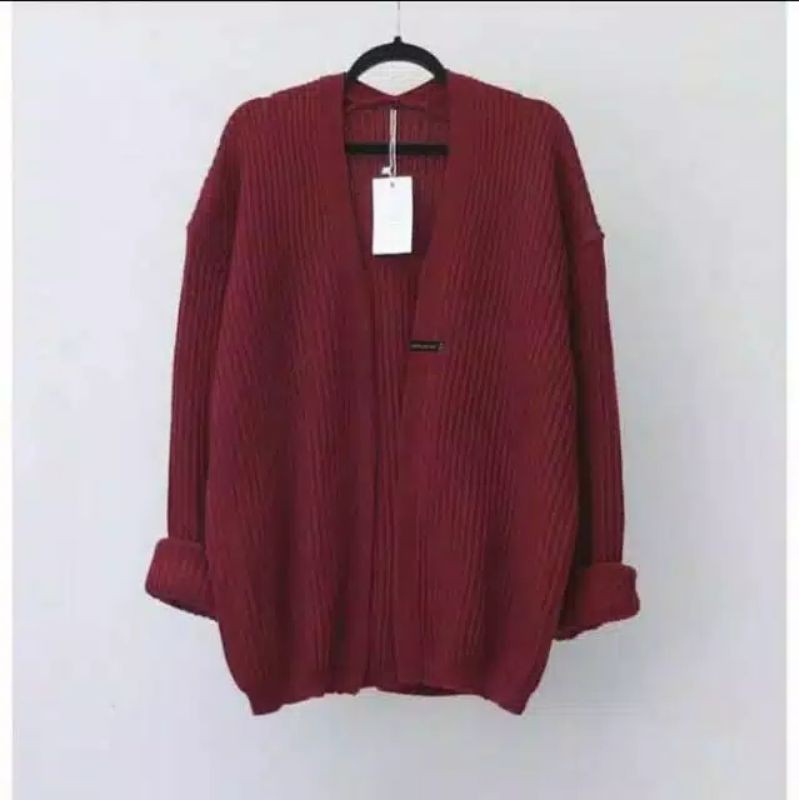 KARDIGAN RAJUT BERSKA PREMIUM-Maroon
