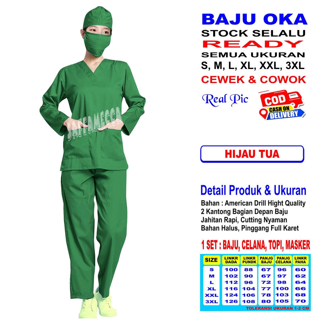 BAJU OK   BAJU OKA   SCRUB MEDIS   BAJU JAGA  BAJU MEDIS  LENGAN PANJANG HJ READY