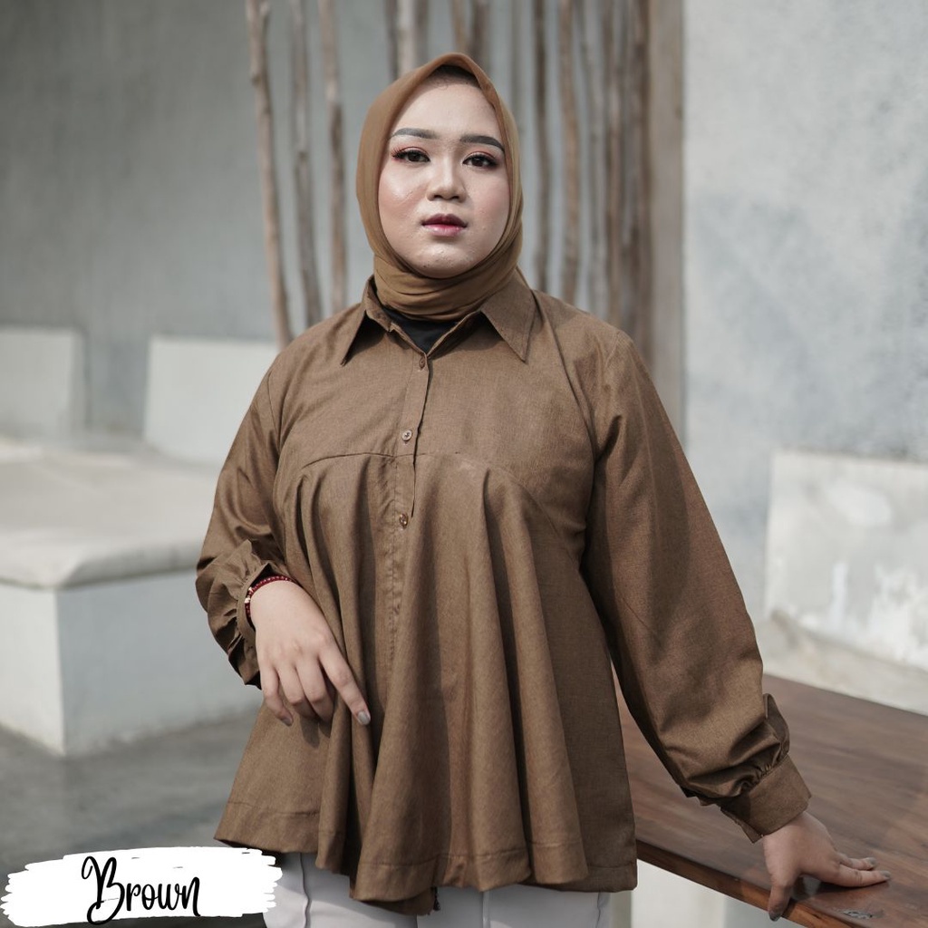 Ezpata Kemeja Vivilane Wanita Kerja Kuliah Jumbo LD 120cm XXXL Bahan Madinah Katun Lengan Kancing Termurah Kualitas Premium