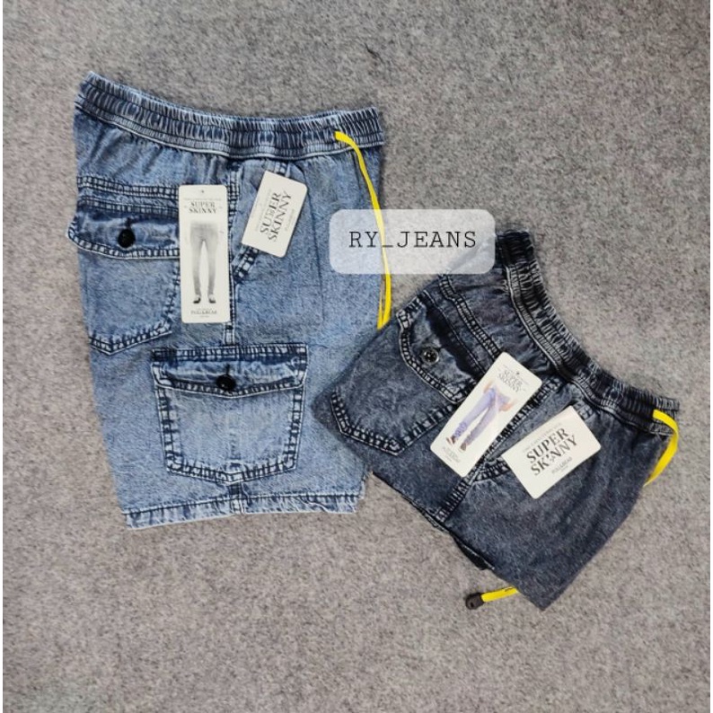 Celana jeans pendek pria celana cargo jeans denim street