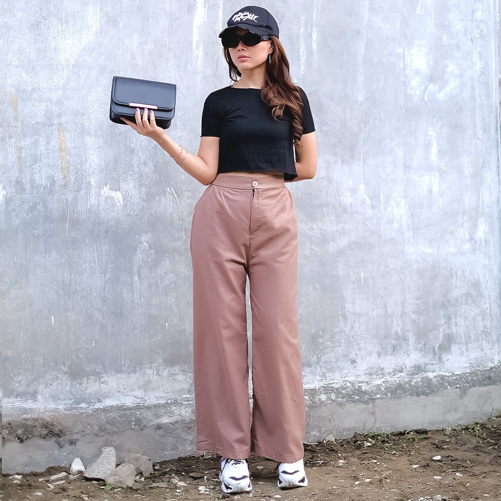 Tq88indonesia Celana Kulot Wanita Terbaru /  Highwaist Gabby Seoul Cullotes Linen / Celana Panjang Longgar Cewek / Ootd / Outfit