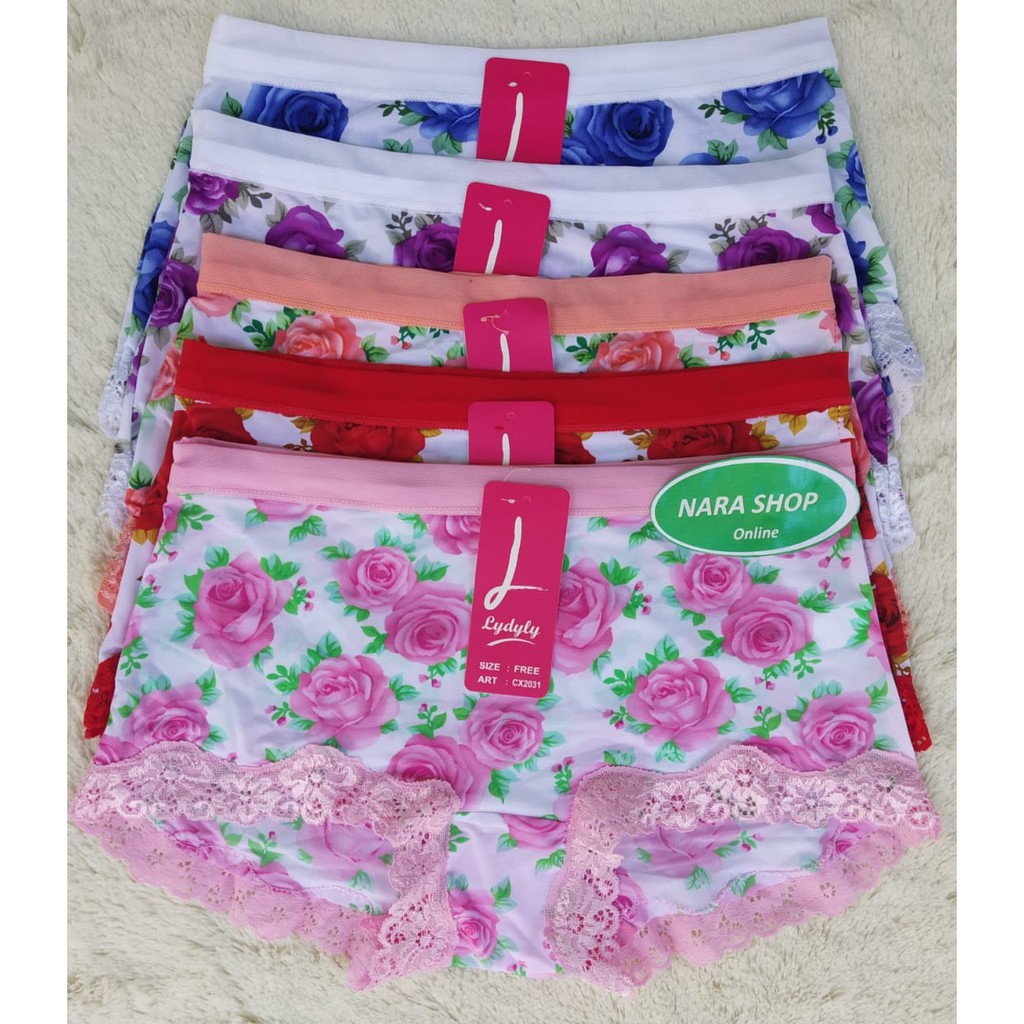 CD LYDYLY BOXER RENDA CX2031 | Celana Dalam Motif Bunga Mawar | Celana Dalam Wanita