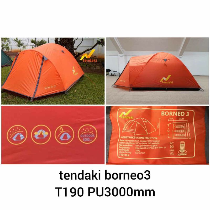 Tenda Camping Borneo 3 Miss B3 Free matras (random) original tendaki great outdoor Tenda kapasitas 4