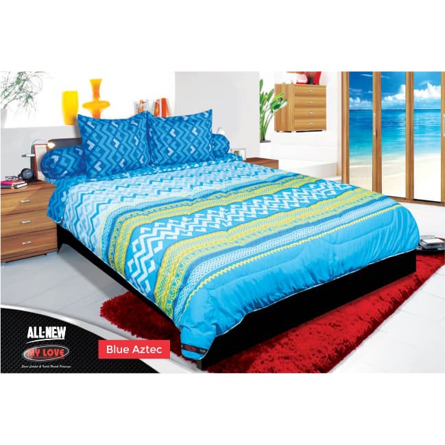 BEDCOVER SET MY LOVE BLUE AZTEC No.1 KING 180 T30 BCS ZIGZAG BED COVER