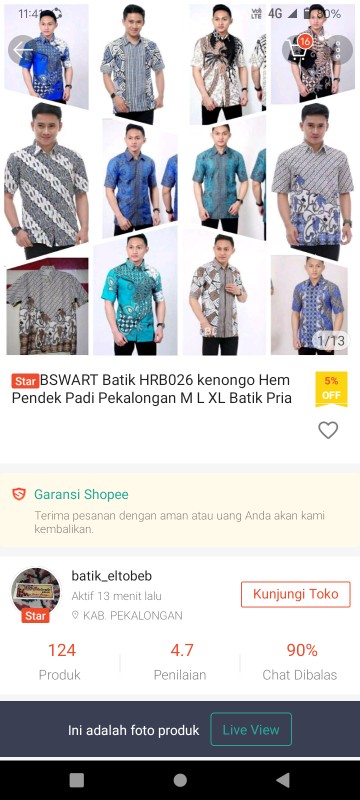 Bswart Batik Hrb026 Kenongo Hem Pendek Padi Pekalongan M L Xl Batik Pria Murah Modern Grosir
