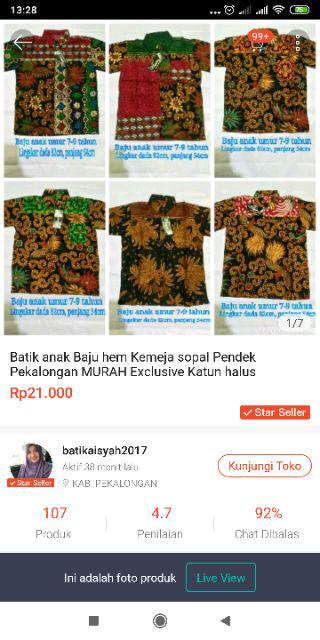 Batik Anak Baju Hem Kemeja Sopal Pendek Pekalongan Murah Exclusive Katun Halus