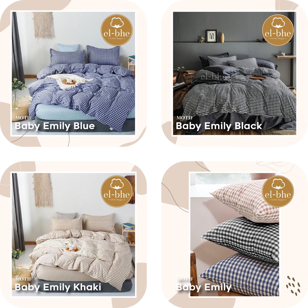 Sprei Katun Lokal CVC Elbhe - Motif Aesthetic Mini Emily - Emily kotak kecil - Minimalis Kotak
