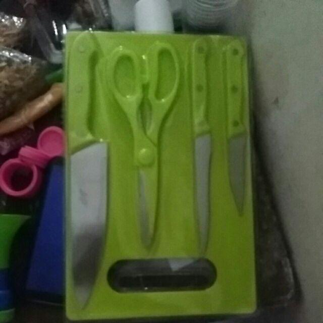 Knife Set 5 Pcs - Pisau Dapur Roti Daging Gunting Sayur Dan Talenan