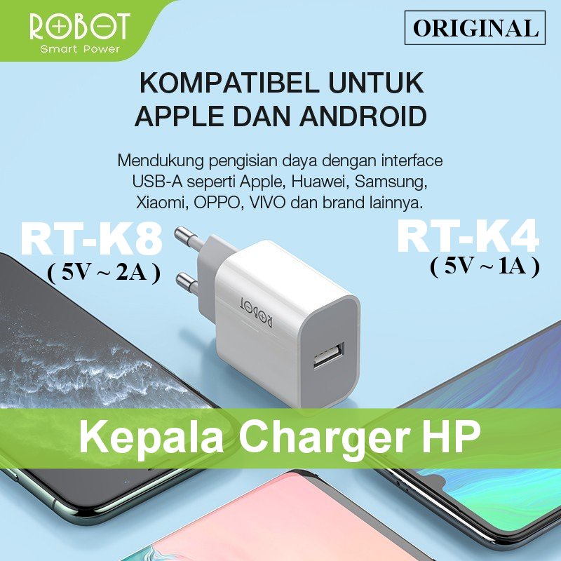 Batok Kepala Casan HP cukuran 2a 1a 5 volt ROBOT asli Charger K8 K4 RT-K8 RT-K4 Original