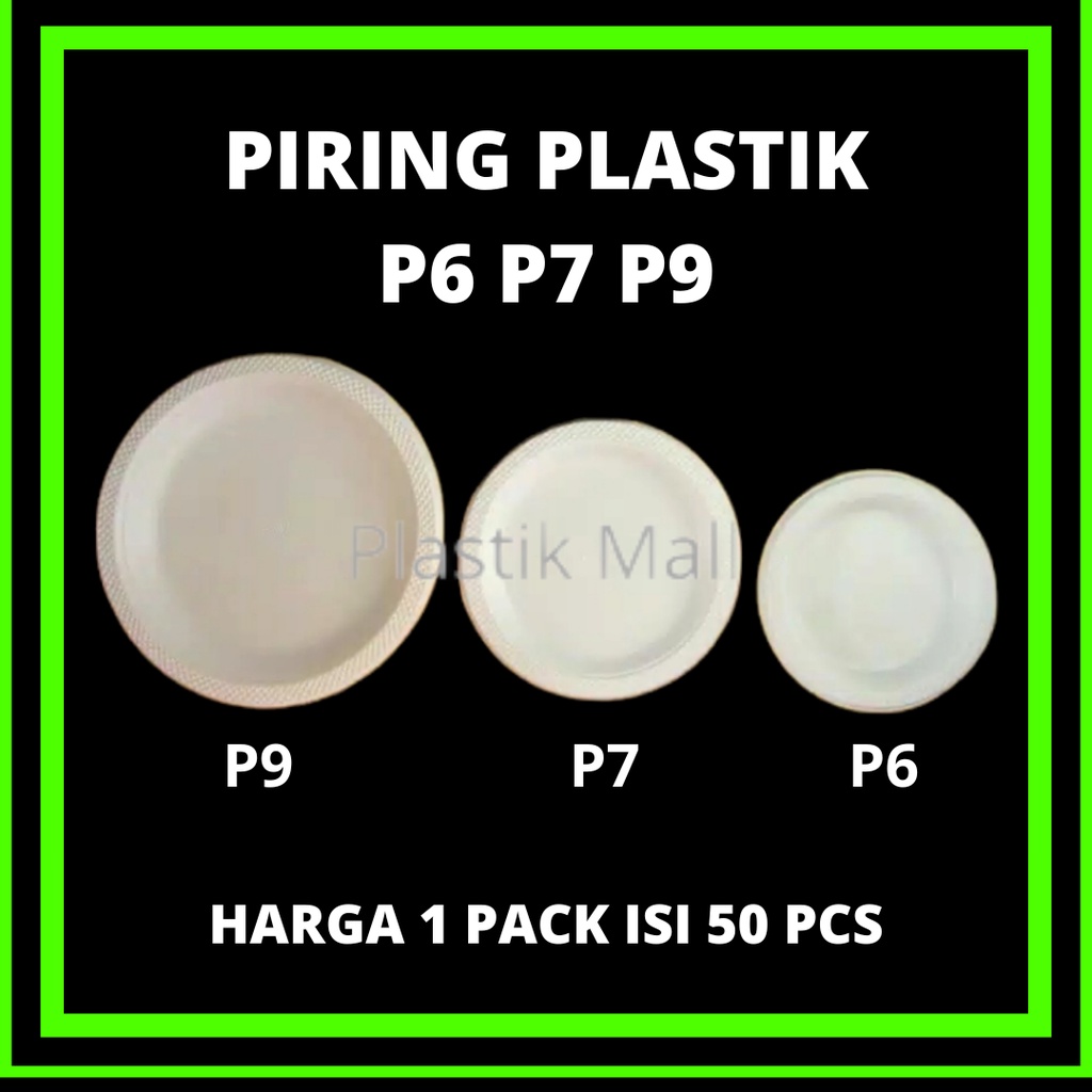 isi 50pcs Piring Plastik P6,P7 & P9 / Piring Kecil Sedang Basar Pesta Sekali Pakai Putih Susu / PIRI