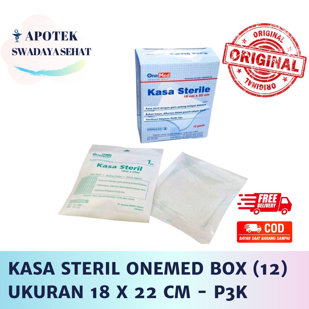 KASA STERIL ONEMED BOX Isi 12 - Ukuran18 X 22 CM Kain Kassa P3K Pembersih Penutup Luka