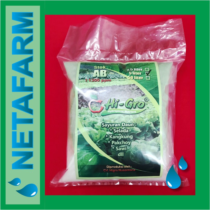 HI-GRO - Nutrisi Hidroponik AB Mix Sayuran Daun 5 ltr / 2,8 kg