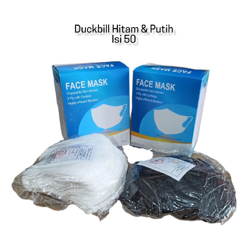 MASKER DUCKBILL 50PCS  MURAH / MASKER DUCKBIL ISI 50 / DUCKBILL PUTIH STARK / DUCKBIL HITAM