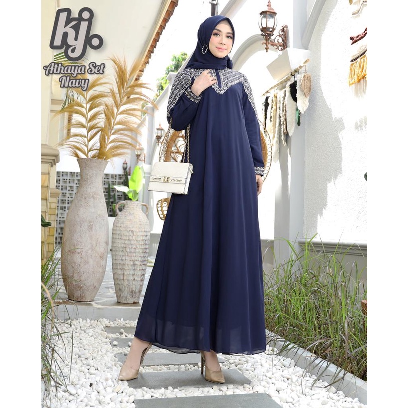 WILI MUSLIM / GAMIS ATHAYA SET HIJAB PREMIUM TERBARU 2022 / BAHAN CERUTY BABYDOLL MIX BORDIR & PAYET