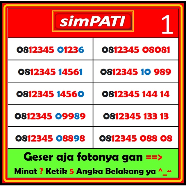 NOMOR CANTIK SIMPATI TELKOMSEL PREMIUM, VVIP,  88, 99,