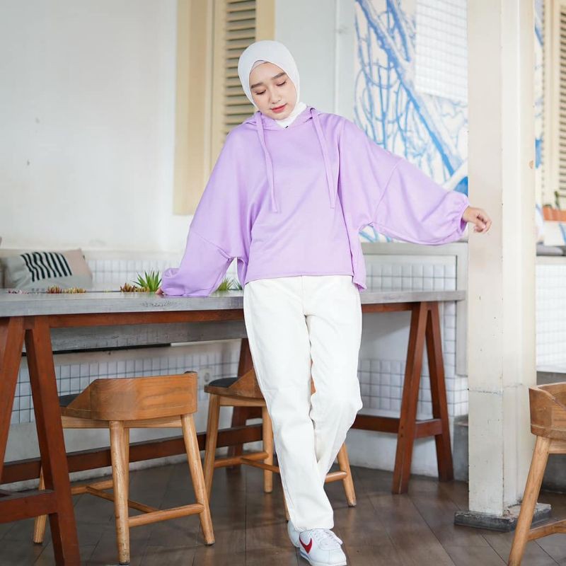 Batwing Hoodie Varra - V Neck - Allsize - Bahan Fleece Tebal dan lembut - Wanita