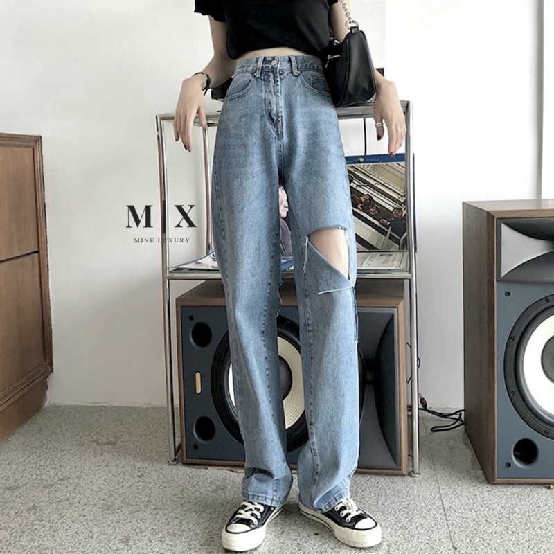 [CLEARANCE SALE] JEANS  HIGHWAIST RIPPED HW CULLOTE KULOT BAGGY WANITA CEWEK CELANA PANTS MX809