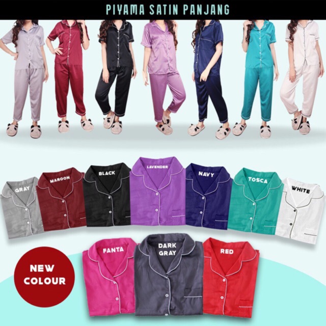 BAJU TIDUR PIYAMA SATIN LENGAN PENDEK BANYAK WARNA !!!