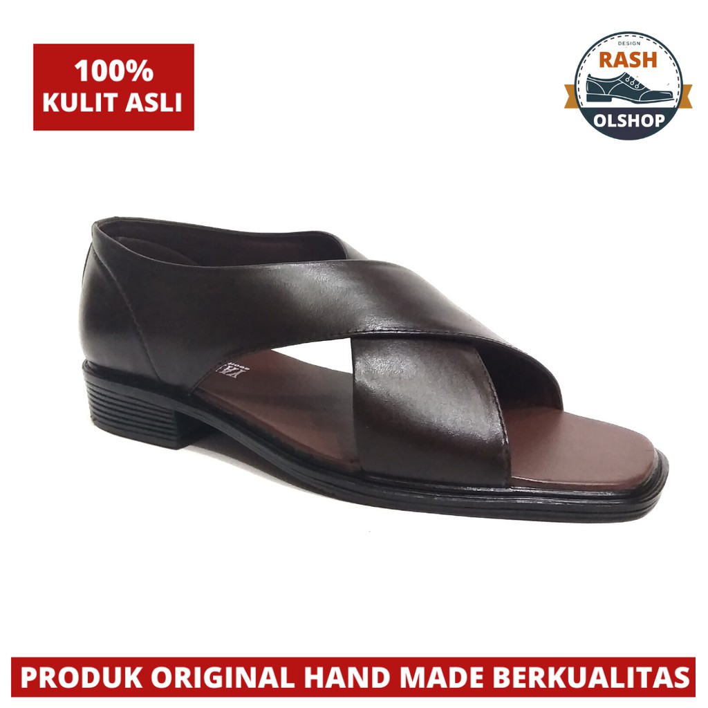 Sepatu sandal model kenip silang bahan kulit asli sepatu sandal bapak bapak