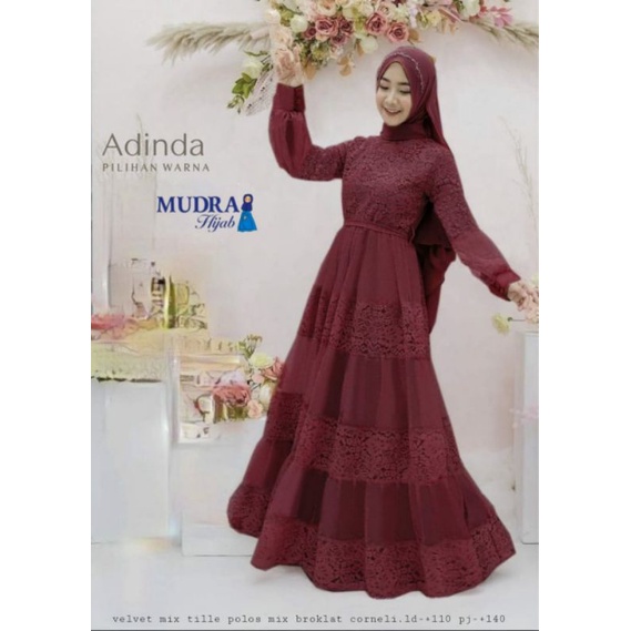 ADINDA DRESS, MAXI DRESS CANTIK DAN ANGGUN ORIGINAL MUDRA HIJAB, TILE MIX VELVET, MIX BROKAT CORNELI