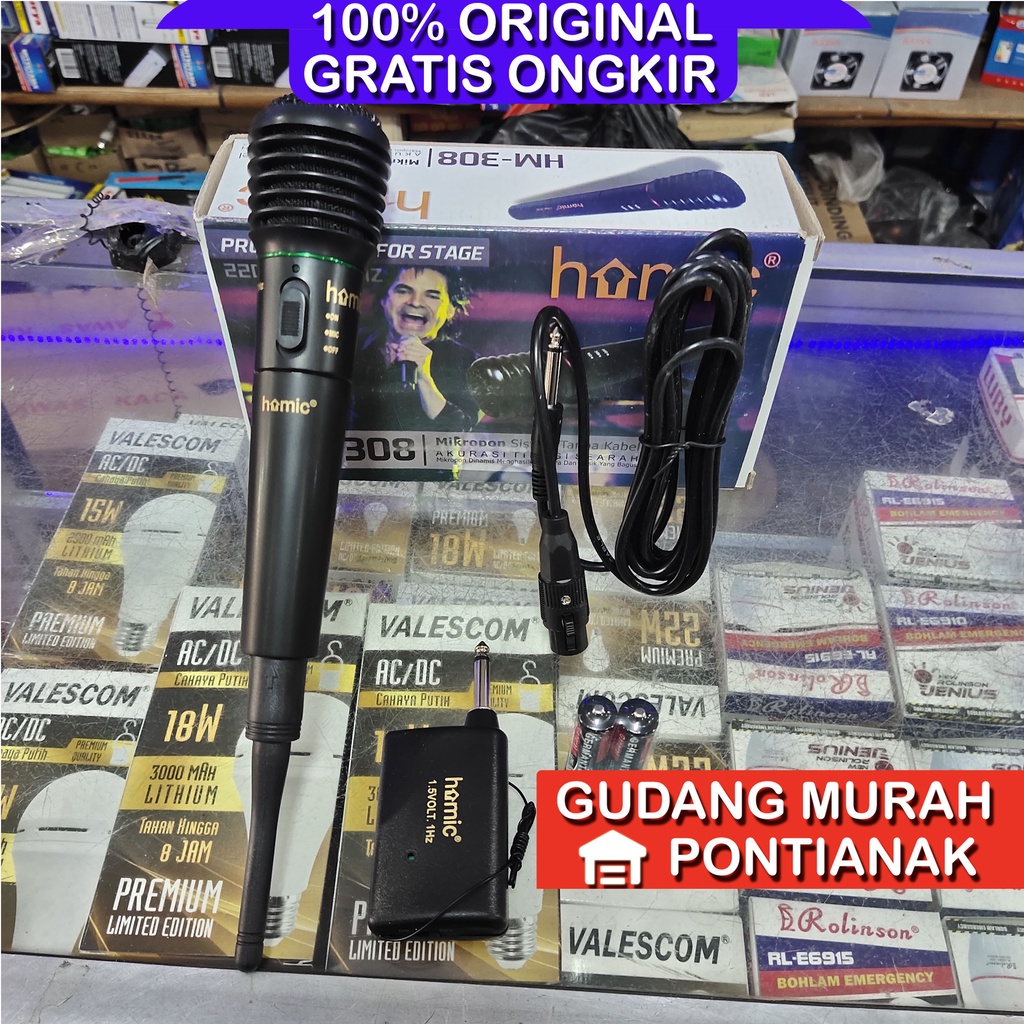 Mic wireless Homic HM 308 Bisa pakai kabel dan tanpa kabel pakai antena