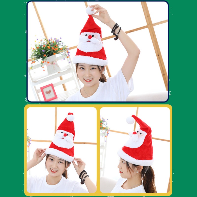 Topi Santa Elektrik Bahan Plush Dengan Lampu LED Untuk Dekorasi Natal