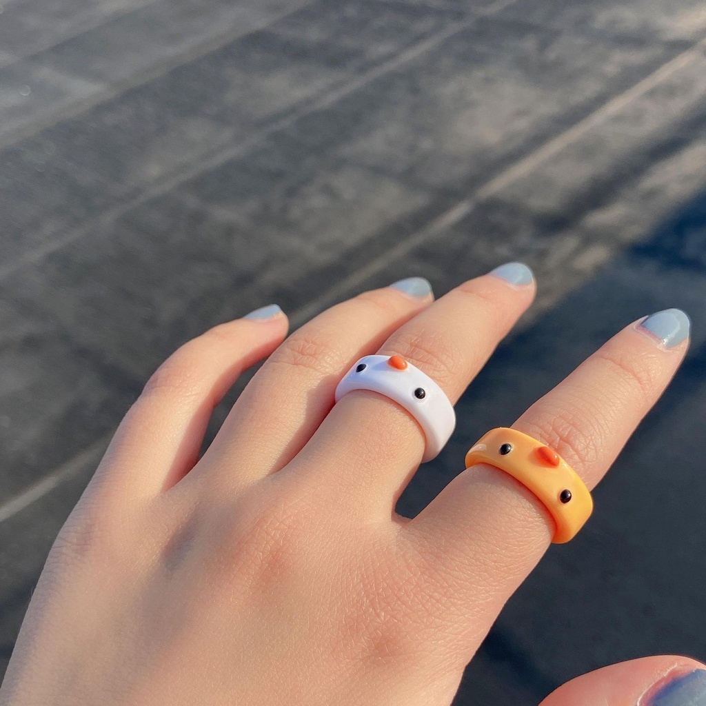 Needway  Cute Resin Ring Trend Fashion Jewelry Frog Finger Rings Animal Colorful Contrast Korean Personality Funny Chick Acrylic/Multicolor