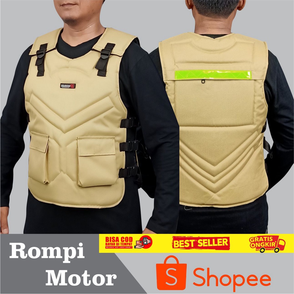 Rompi Motor Keren Cocok Untuk Touring Pelindung Dada Anti Angin Body Protector-Cordura Khaki