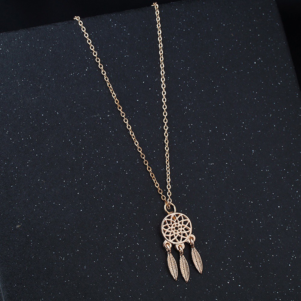 Perhiasan Kalung Rantai Bahan Lapis Emas dengan Liontin Bentuk Dream Catcher