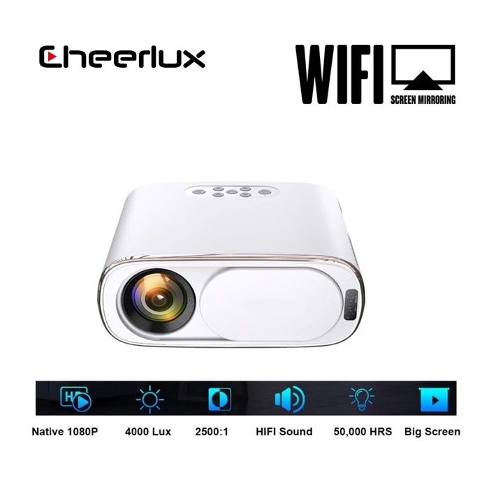 Cheerlux C16 Wifi Mirroring Proyektor Auto Fokus FHD 4000 Lumen