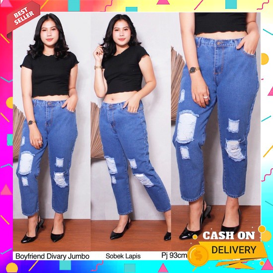 Celana Jins Jeans Sobek Cewek Wanita 7 9 Kekinian Import Tiddak Tembus Boyfriend Sobek Lapis Jeans