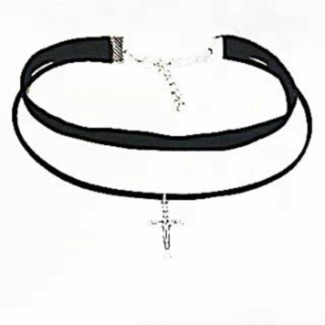 Double Silver Small Cross Velvet Choker Necklace | Kalung Handmade Premium Collection