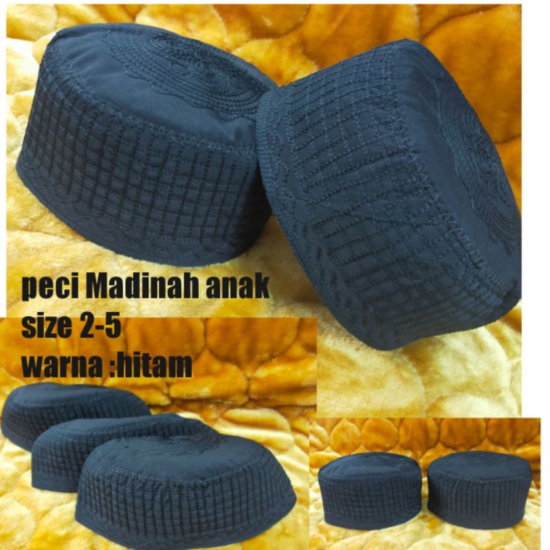 peci madinah anak hitam full bordir bahan katun premium