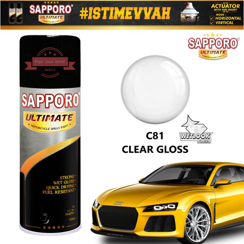 sapporo ultimate clear gloss glossy pernis vernis transparan finishing C81 400ml cat semprot spray paint pilox pilok