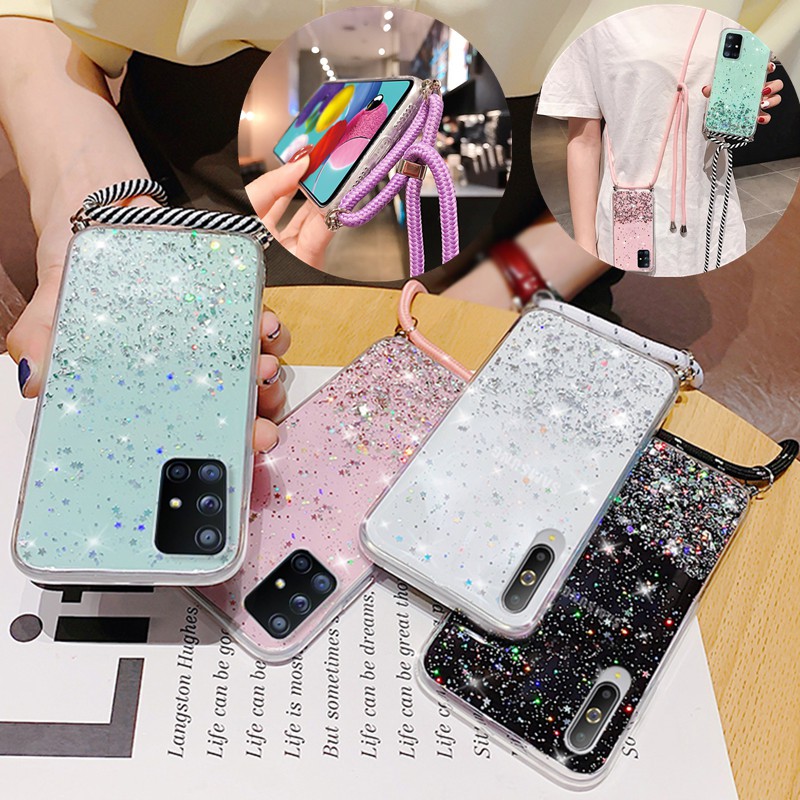 Case+Lanyard Casing Soft Case TPU Glitter untuk VIVO V20 V20SE V20Pro Y91 Y95 Y21I Y20S Y20 Y30 Y30I Y50 Y11 Y12 Y12I Y15 Y17 Y19