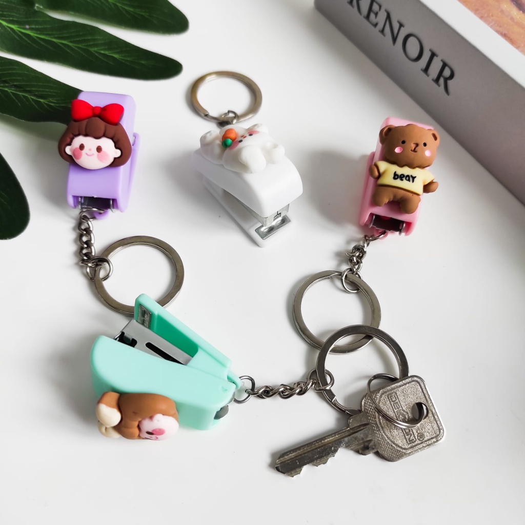 STAPLER MINI STAPLES GANTUNGAN KUNCI GANCI KARAKTER IMUT LUCU PASTEL