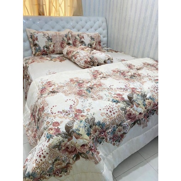 1 SET SPREI DAN BEDCOVER TEMPAHAN BAHAN KATUN ESRA