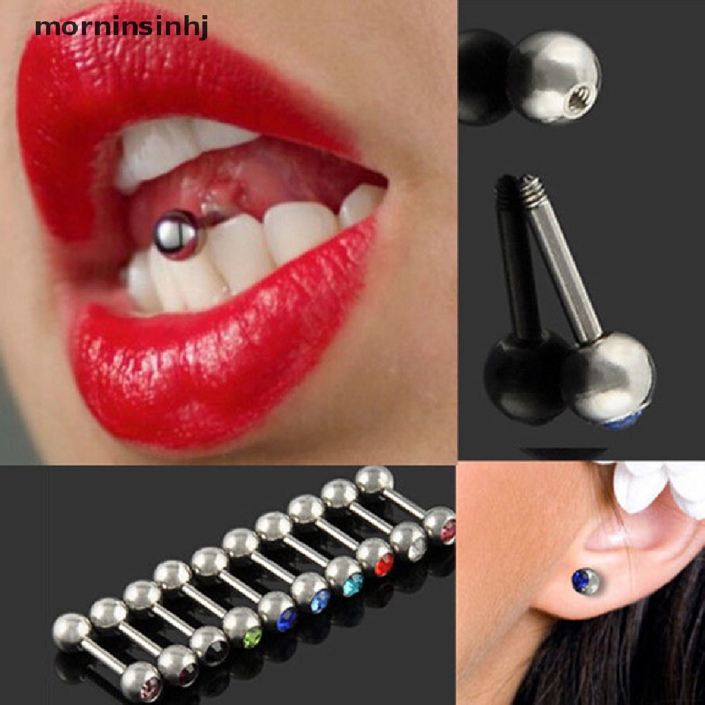 Mornin 10pcs Anting Tindik Lidah Bentuk Barbel Bahan Stainless Steel