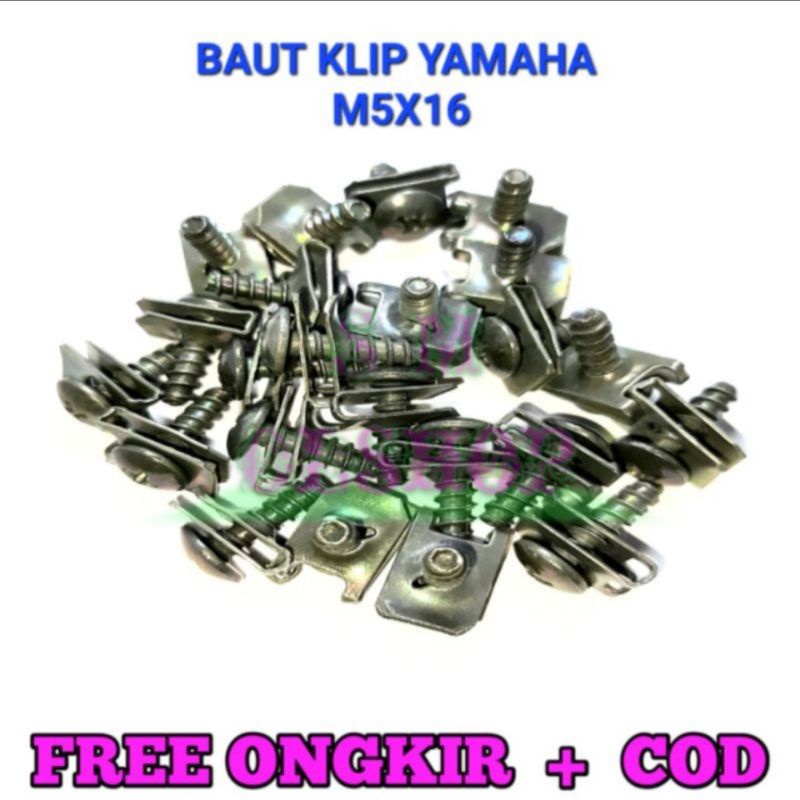 15 Baut Klip Body Yamaha 5x16 Baut Body Motor Yamaha Baut Klip Cover Body Yamaha Matic Yamaha Non Matic Vega,Jupiter,Mio,Xride Ukuran 5x16