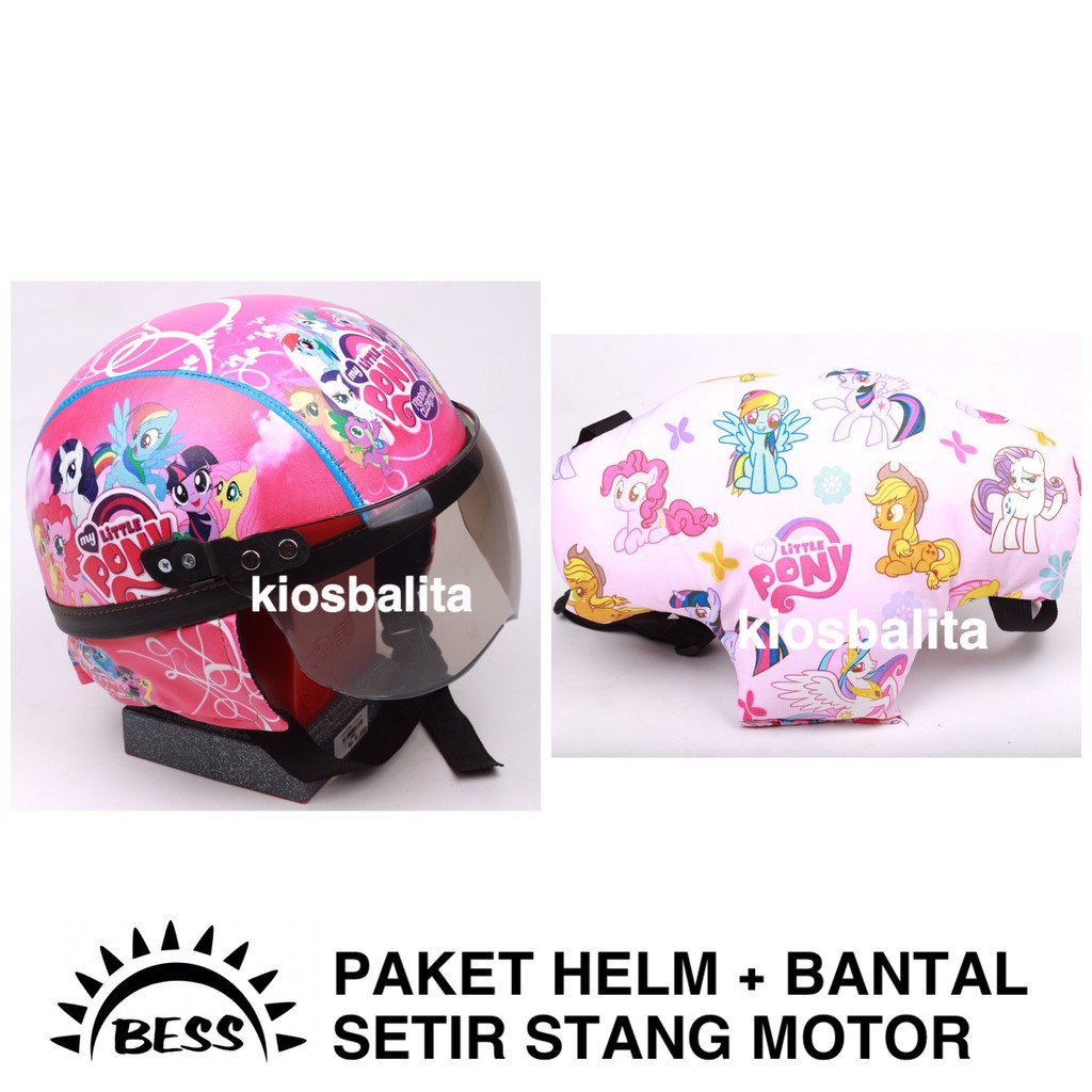 FREE BUBBLE WRAB!! PAKET HELM RETRO ANAK PRINTING + BANTAL SETIR STANG BONCENGAN MOTOR