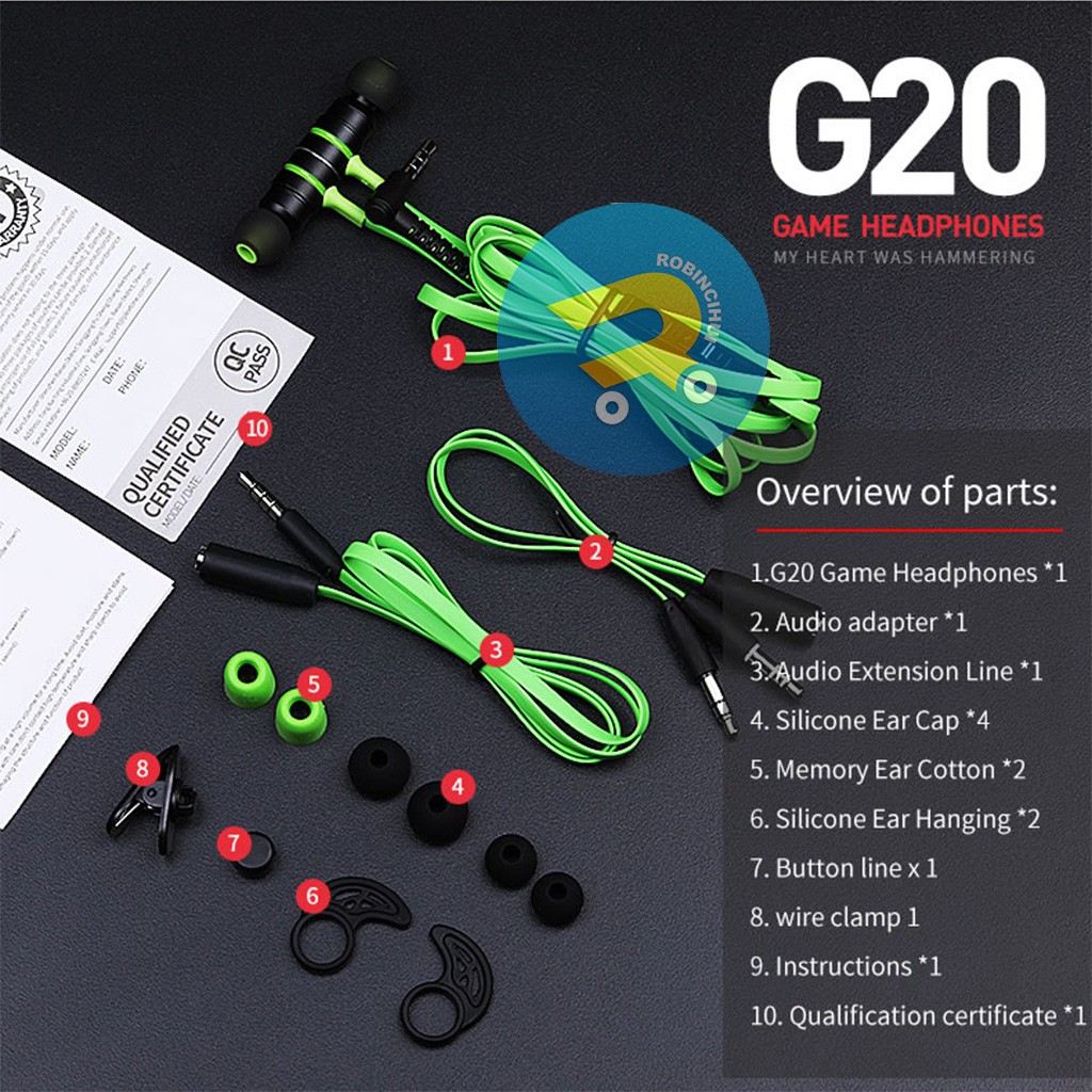 Headset gaming plextone G20 stereo noise canceling - earphone gaming - handsfree gaming - earbuds