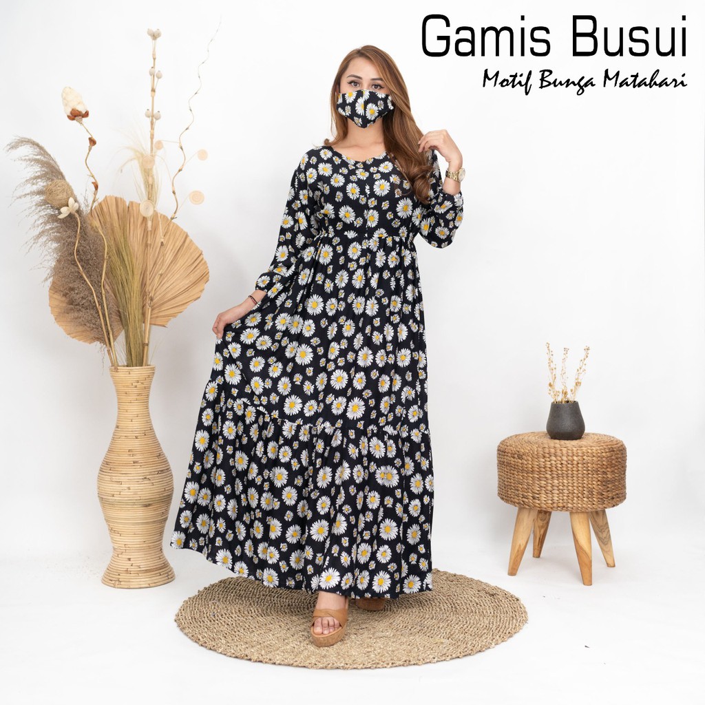 Gamis Busui Smoke Dan Bunga Plus Masker